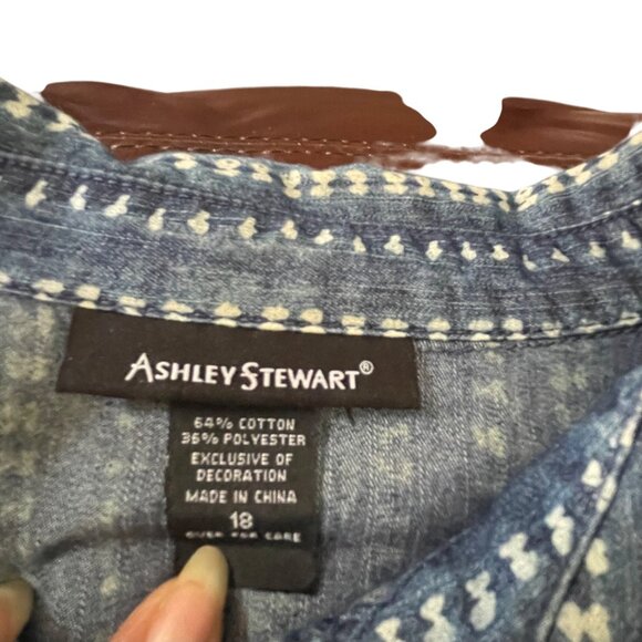 Ashley Stewart Asymetric  Modest Longsleeve Button Up Dress Plus Size 18 u Blue - Picture 7 of 10